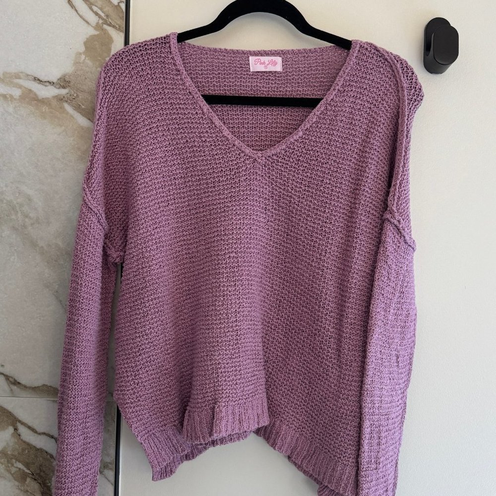 Lilac Sweater Women Pullover Purple V-Neck